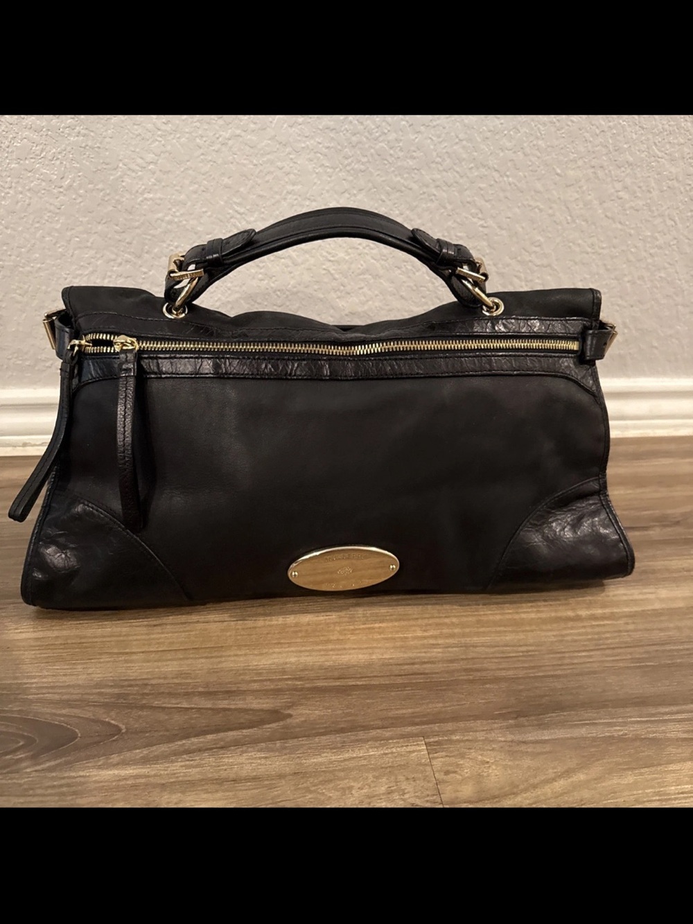 Mulberry Black Leather Satchel with Gold Hardware